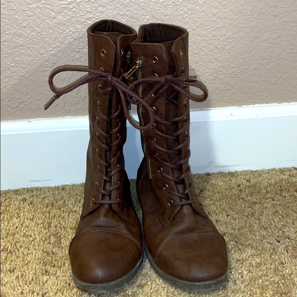 Brown combat boots